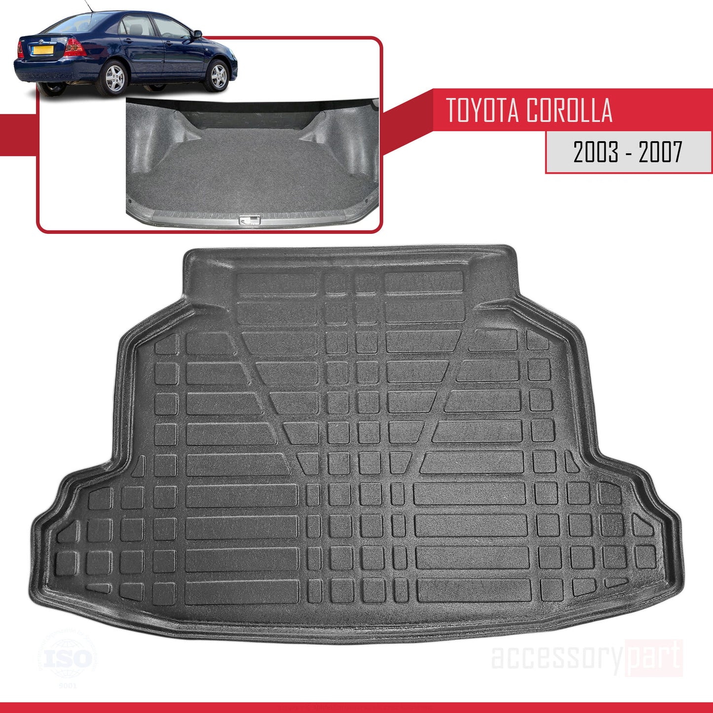 Compatible avec Toyota Corolla 9 (E120) Berline 2003-2007 Flexible Tapis de Coffre Plancher de Chargement Noir