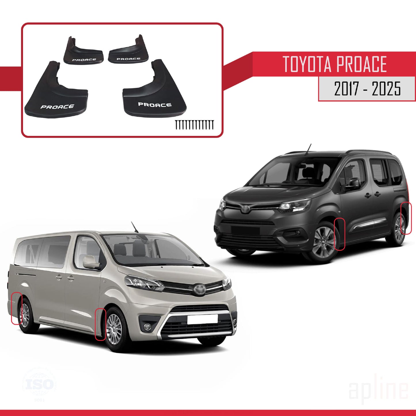 Compatible avec Toyota Proace 2017-2025 Jeu de Bavettes Garde-boue Avant et Arrière de Voiture 4 Pcs Noir