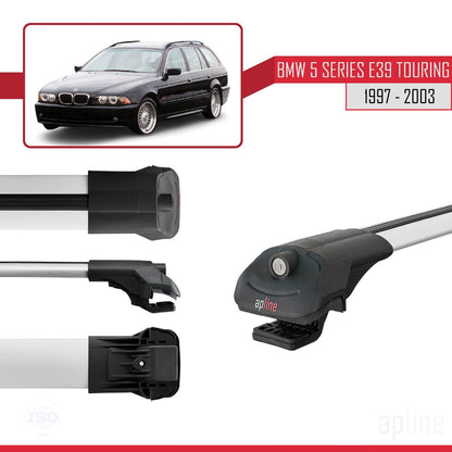 Compatible avec BMW Série 5 (E39) Touring 1997-2003 ACE-1 Barres de Toit Railing Porte-Bagages de Voiture Gris Aluminium 2 Barres