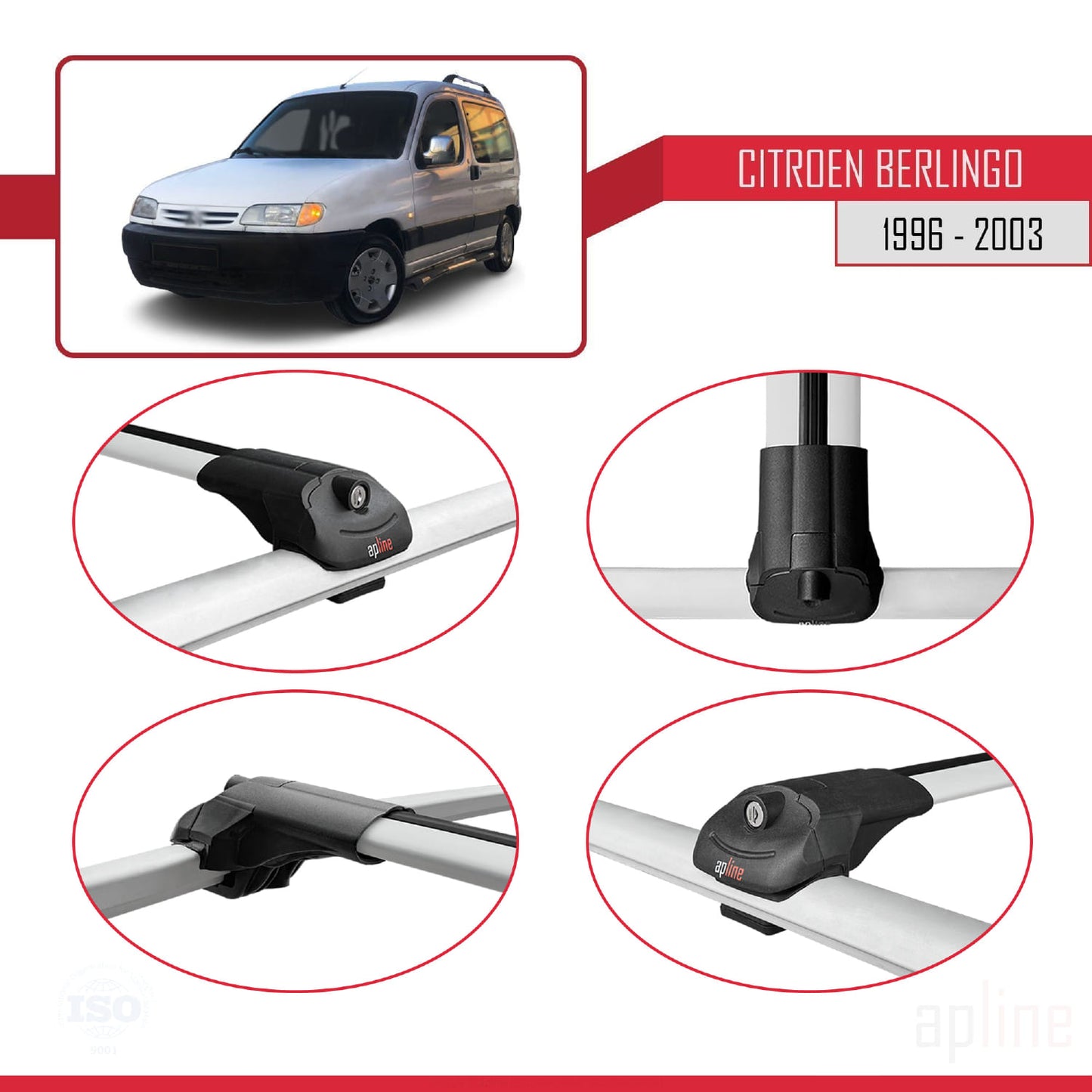 Compatible avec Citroen Berlingo (M49) 1996-2003 ACE-1 Barres de Toit Railing Porte-Bagages de Voiture Gris Aluminium 3 Barres