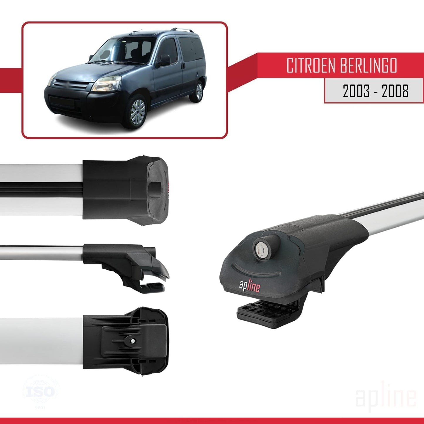 Compatible con Citroen Berlingo (M59) 2003-2008 ACE-1 Barras de Techo Auto Portaequipajes Barras Transversales Gris Aluminio 3 Barras