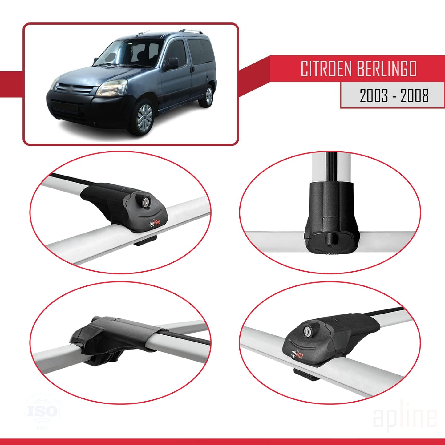 Compatible con Citroen Berlingo (M59) 2003-2008 ACE-1 Barras de Techo Auto Portaequipajes Barras Transversales Gris Aluminio 3 Barras