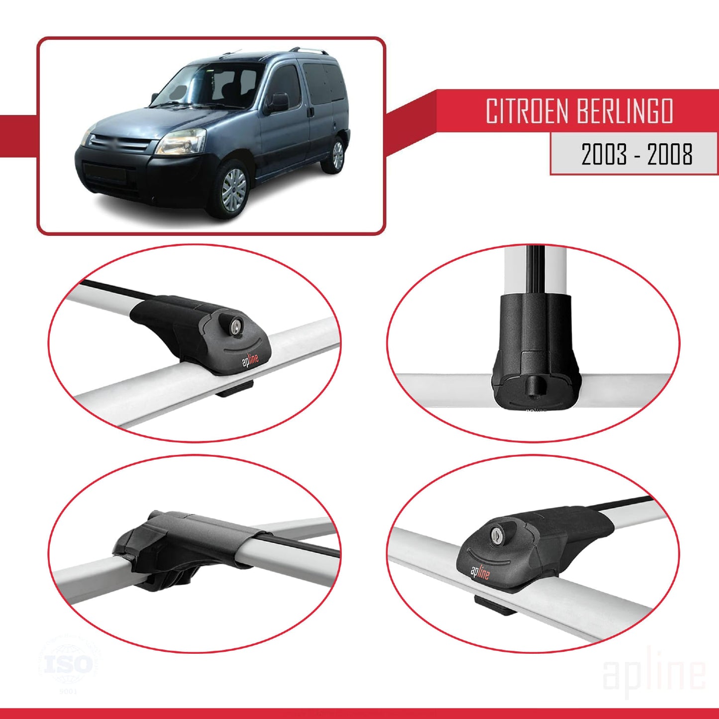 Compatible with Citroen Berlingo (M59) 2003-2008 ACE-1 Car Roof Rack Cross Bar Grey Aluminium 4 Bars