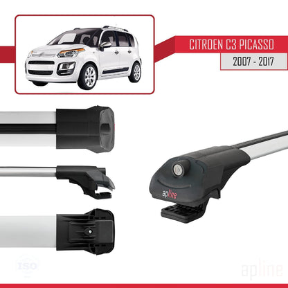 Compatible avec Citroen C3 Picasso 2009-2017 ACE-1 Barres de Toit Railing Porte-Bagages de Voiture Gris Aluminium 2 Barres