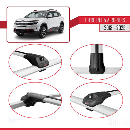 Compatible avec Citroen C5 Aircross 2018-2025 ACE-1 Barres de Toit Railing Porte-Bagages de Voiture Gris Aluminium 2 Barres
