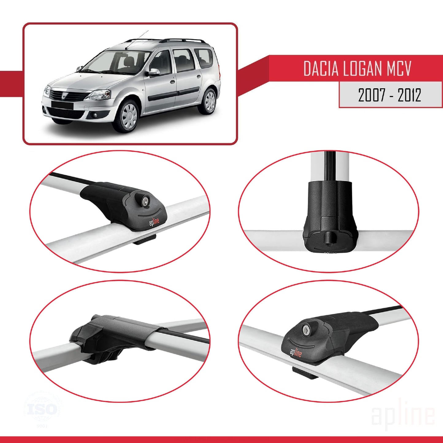 Compatible avec Dacia Logan 2 MCV (K52) 2007-2012 ACE-1 Barres de Toit Railing Porte-Bagages de Voiture Gris Aluminium 2 Barres