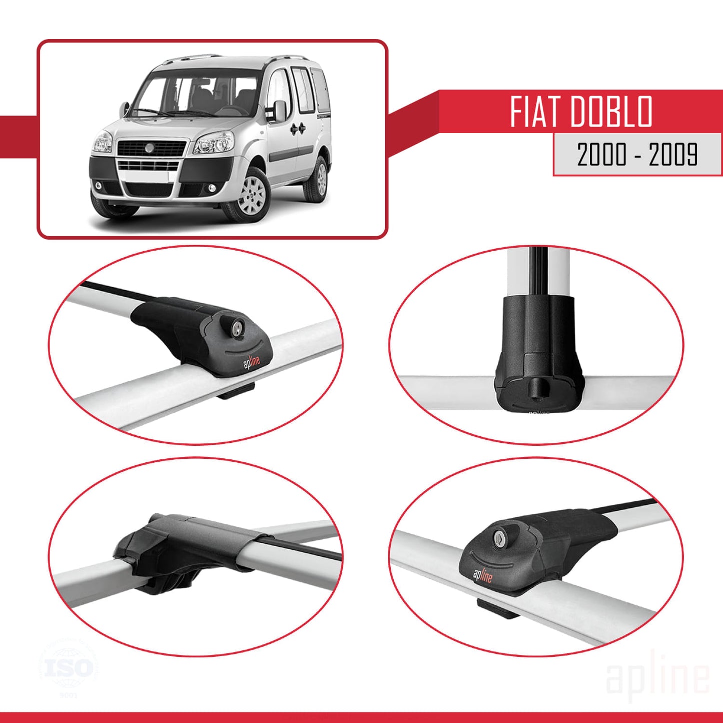 Compatible avec Fiat Doblo 2000-2009 Barres de Toit ACE-1 Railing Porte-Bagages de voiture GRIS