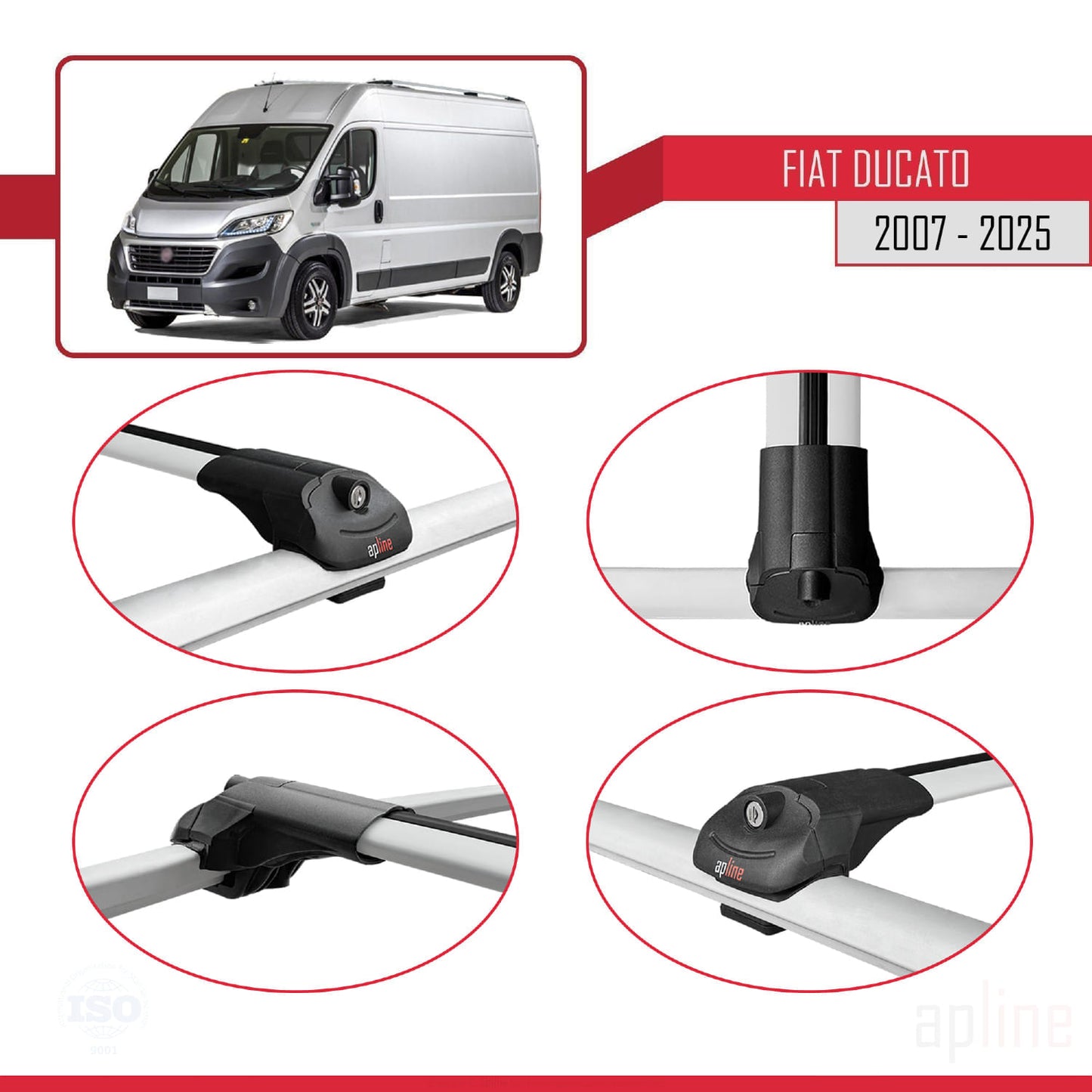 Compatibile con Fiat Ducato 3 2007-2025 ACE-1 Barre Portatutto Portapacchi Auto Alluminio Grigio 3 Barre