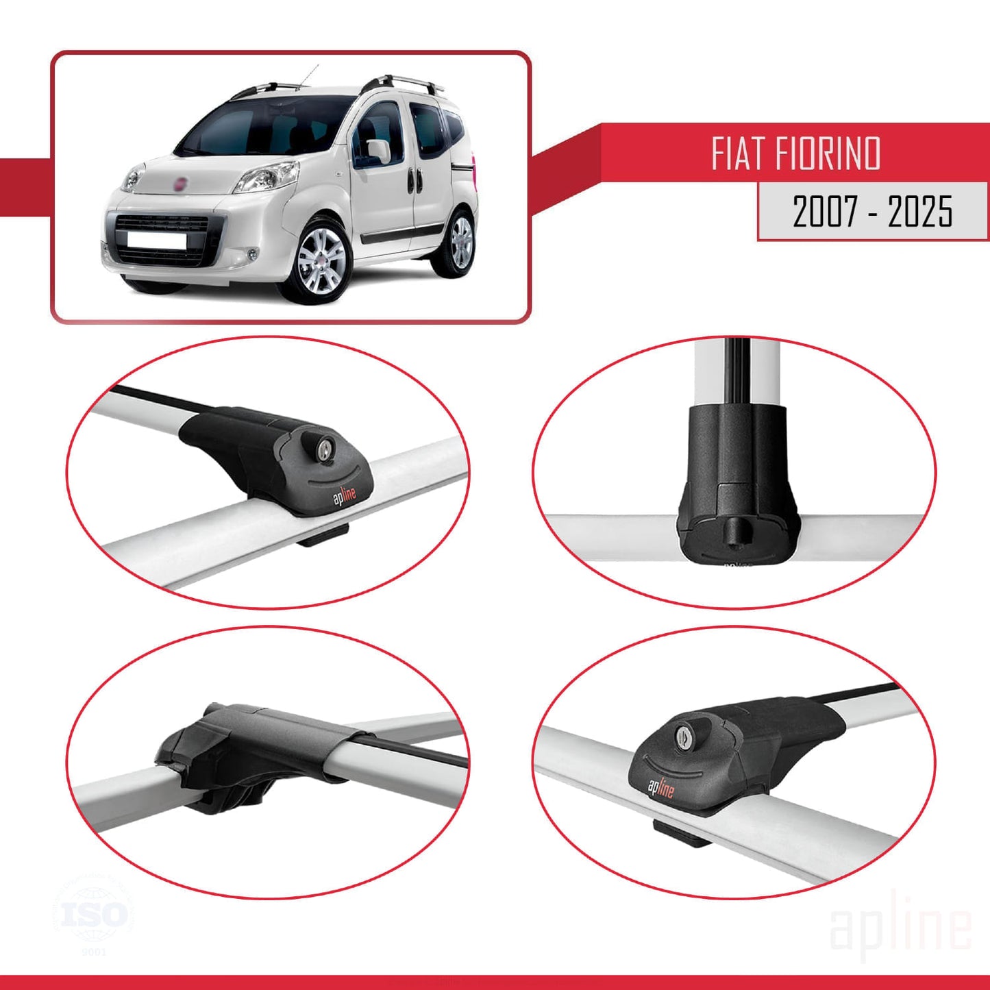 Compatibile con Fiat Fiorino 3 2008-2025 ACE-1 Barre Portatutto Portapacchi Auto Alluminio Grigio 3 Barre