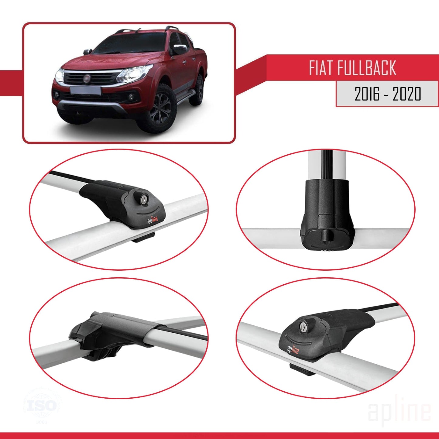 Compatibile con Fiat Fullback 2016-2020 ACE-1 Barre Portatutto Portapacchi Auto Alluminio Grigio 3 Barre