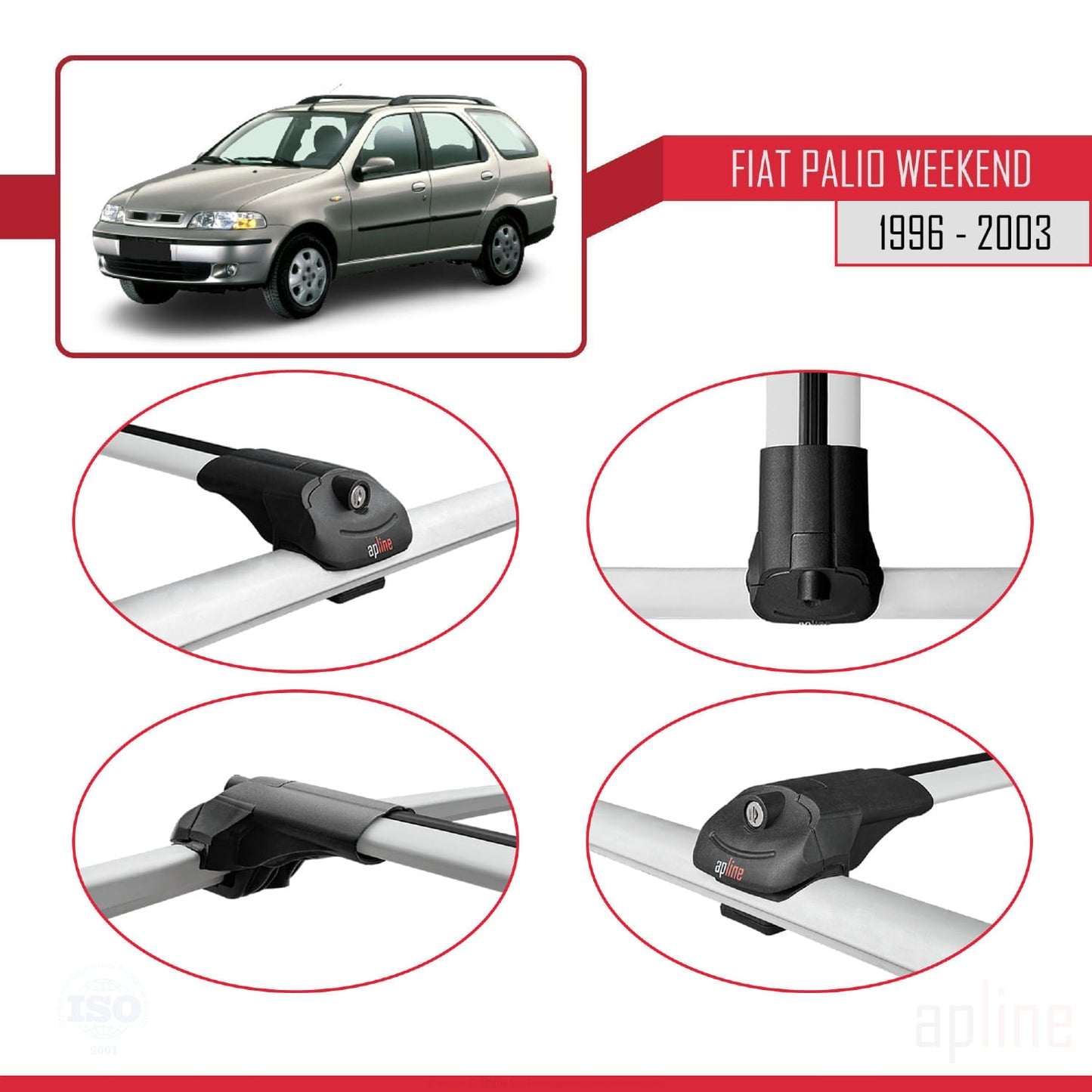 Compatibile con Fiat Palio (178) Weekend 1996-2003 ACE-1 Barre Portatutto Portapacchi Auto Alluminio Grigio 2 Barre