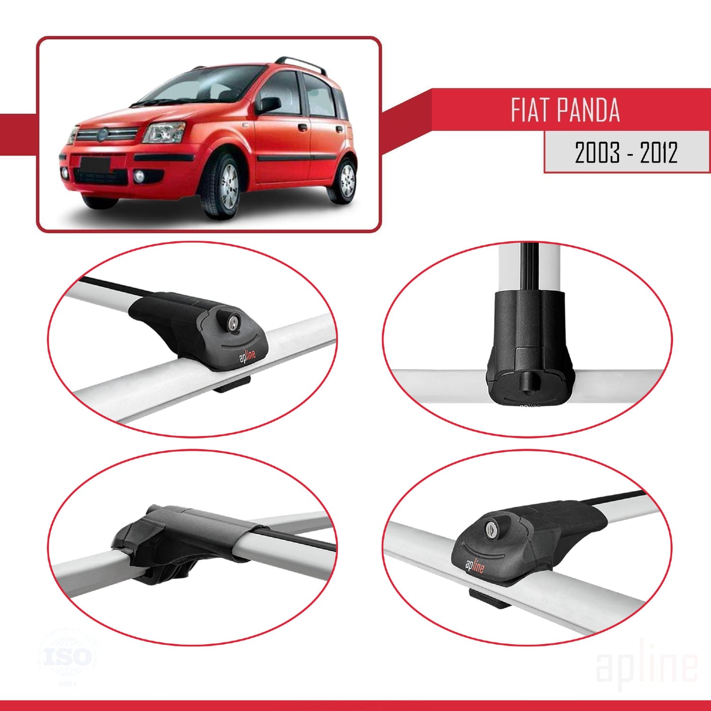 Compatibile con Fiat Panda 2 (169) 2003-2012 ACE-1 Barre Portatutto Portapacchi Auto Alluminio Grigio 3 Barre