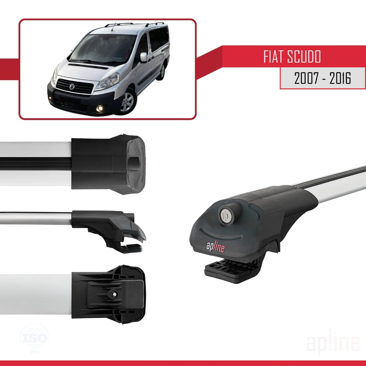 Compatibile con Fiat Scudo 2 2007-2016 ACE-1 Barre Portatutto Portapacchi Auto Alluminio Grigio 3 Barre