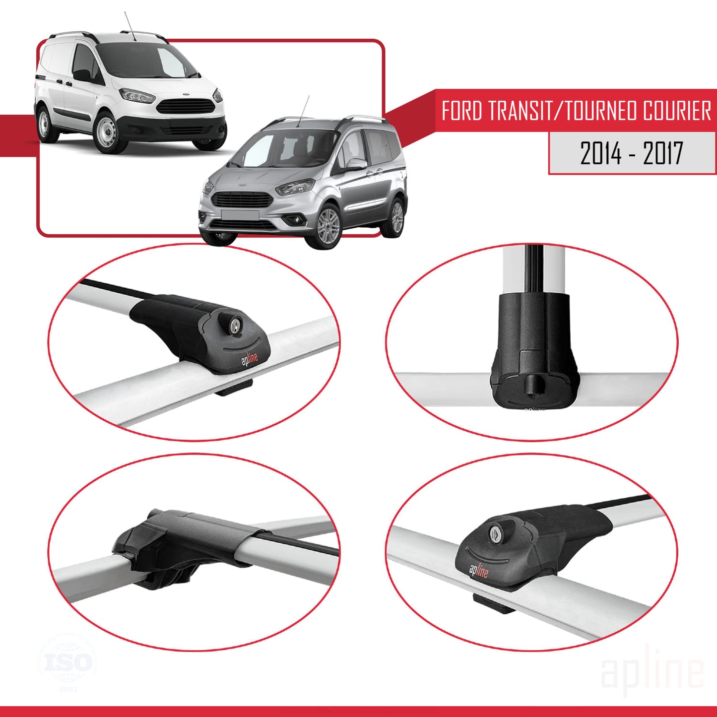 Compatible with Ford Transit/Tourneo Courier Pre-Facelift 2014-2017 ACE-1 Car Roof Rack Cross Bar Grey Aluminium 2 Bars