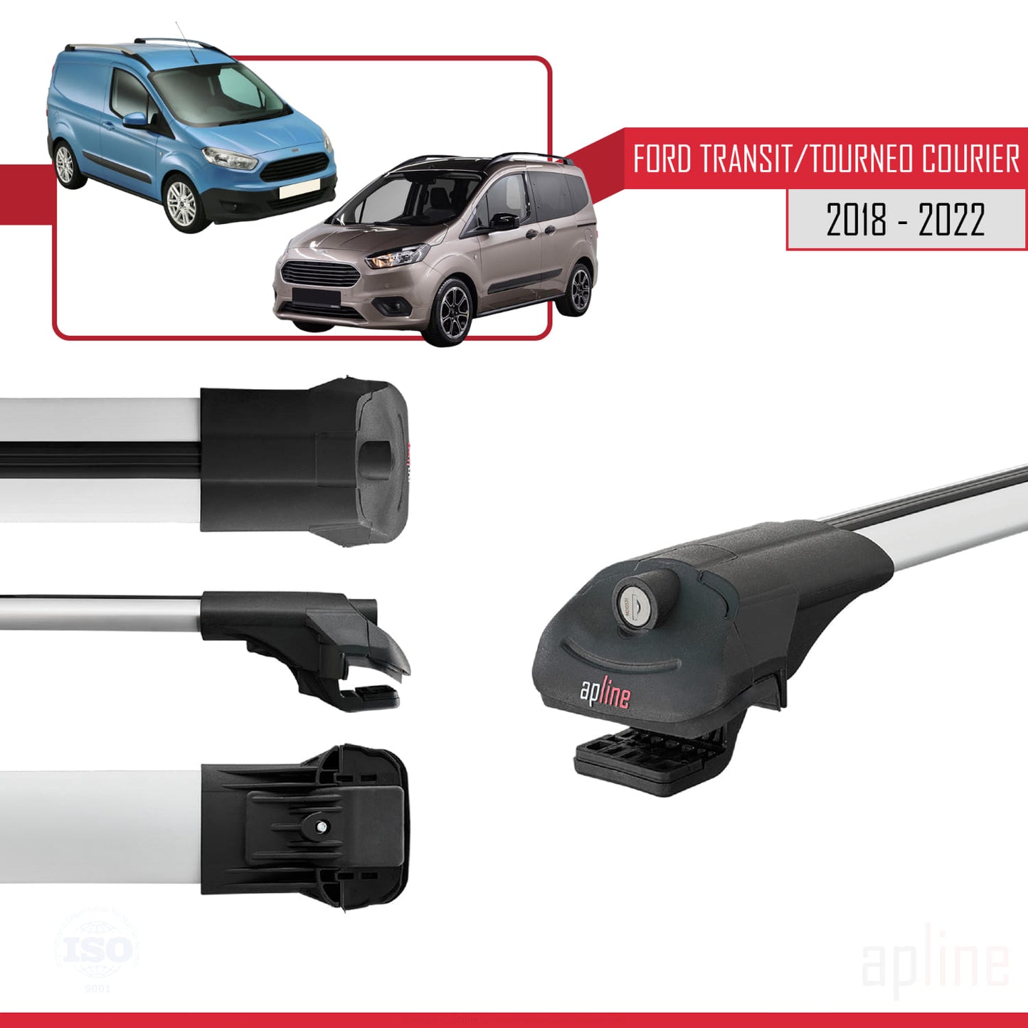 Compatible avec Ford Transit/Tourneo Courier Post-Facelift 2018-2022 ACE-1 Barres de Toit Railing Porte-Bagages de Voiture Gris Aluminium 3 Barres