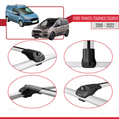 Compatible avec Ford Transit/Tourneo Courier Post-Facelift 2018-2022 ACE-1 Barres de Toit Railing Porte-Bagages de Voiture Gris Aluminium 4 Barres