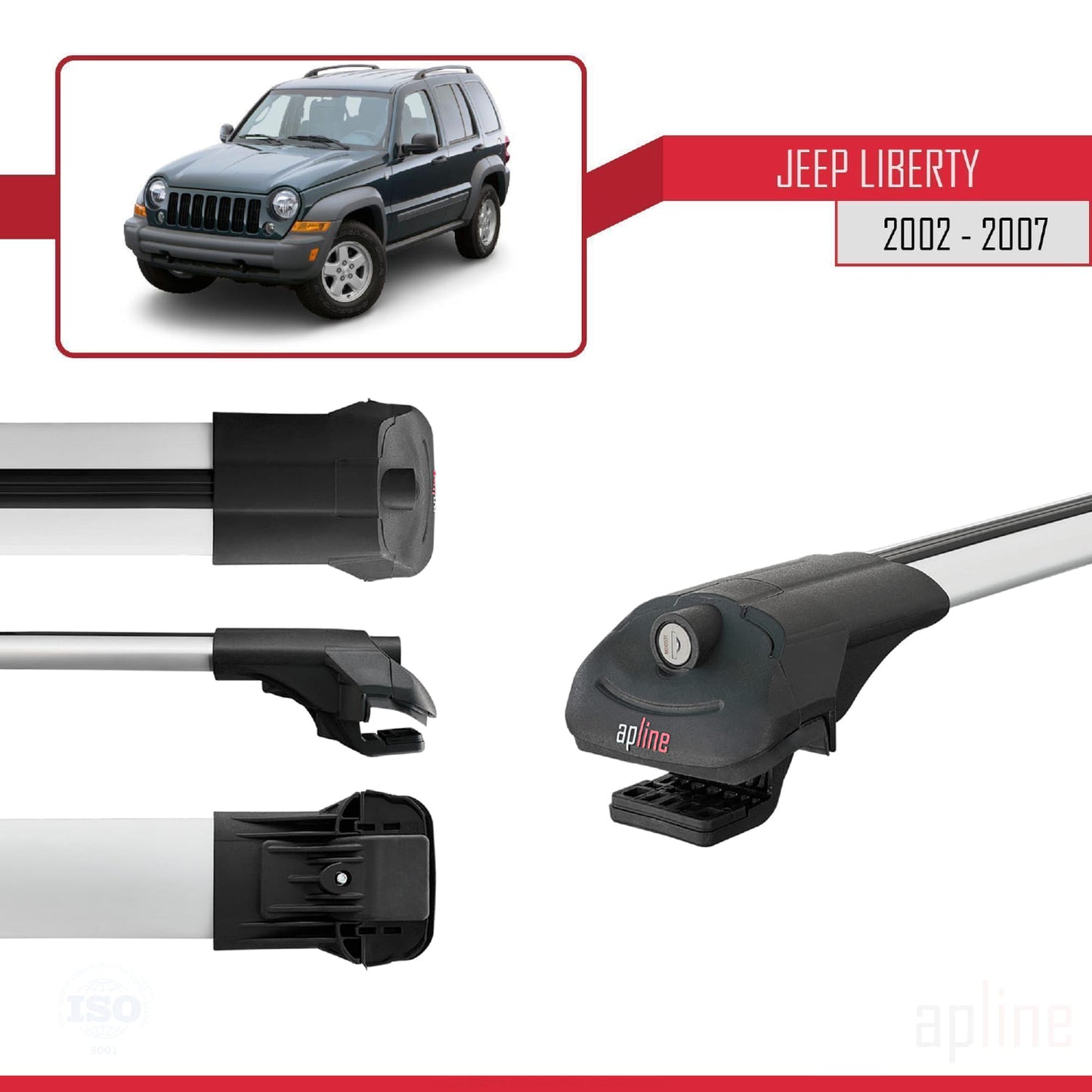 Compatible avec Jeep Liberty 2002-2007 ACE-1 Barres de Toit Railing Porte-Bagages de Voiture Gris Aluminium 2 Barres