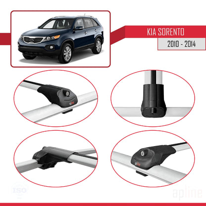 Compatible con Kia Sorento 2 (XM) 2010-2014 ACE-1 Barras de Techo Auto Portaequipajes Barras Transversales Gris Aluminio 3 Barras