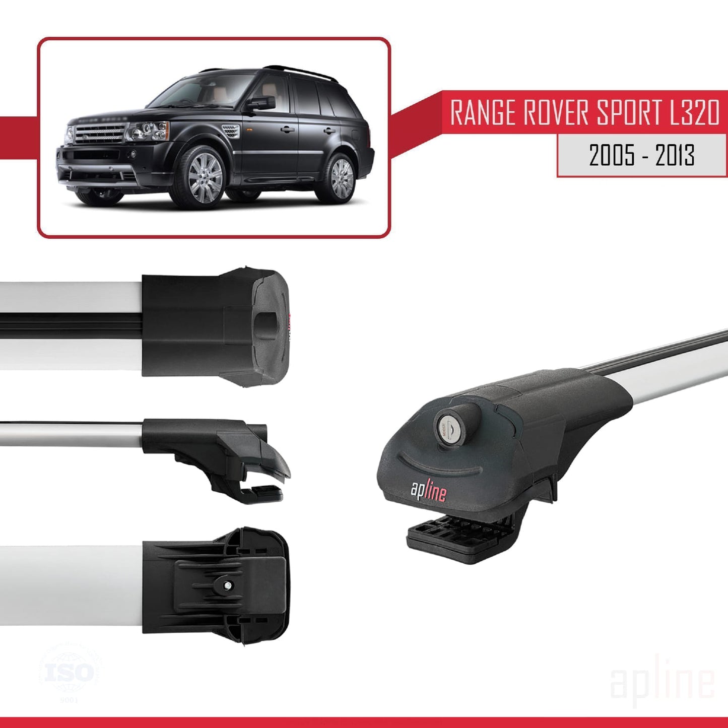 Compatible with Land Rover Range Rover Sport (L320) 2005-2013 ACE-1 Car Roof Rack Cross Bar Grey Aluminium 2 Bars