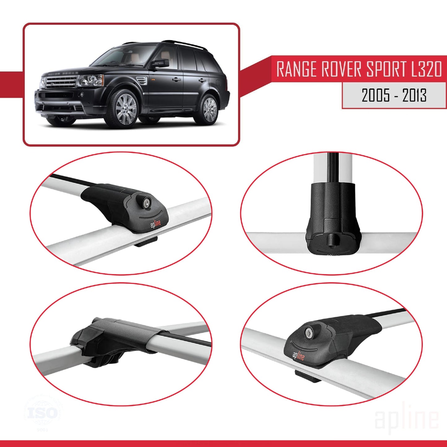 Compatible with Land Rover Range Rover Sport (L320) 2005-2013 ACE-1 Car Roof Rack Cross Bar Grey Aluminium 2 Bars