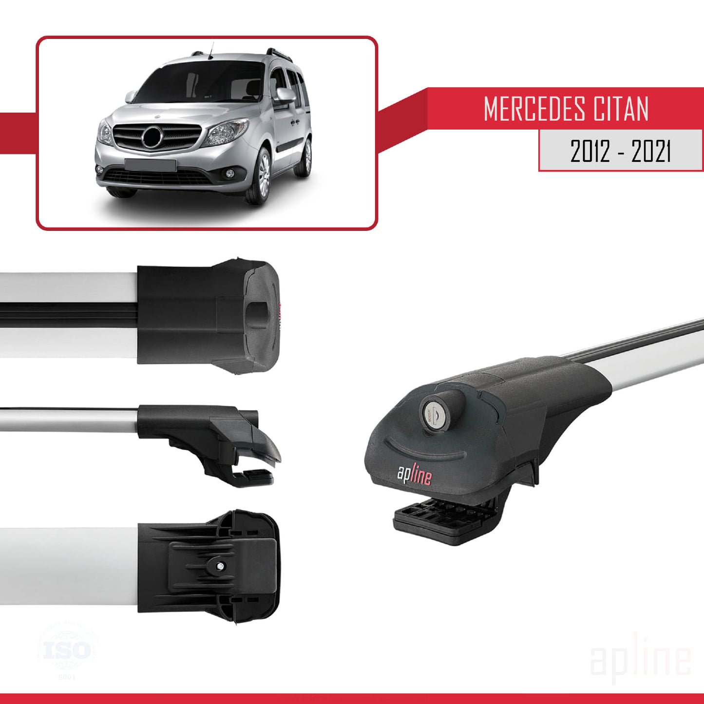 Compatible avec Mercedes Citan (W415) 2012-2021 ACE-1 Barres de Toit Railing Porte-Bagages de Voiture Gris Aluminium 4 Barres