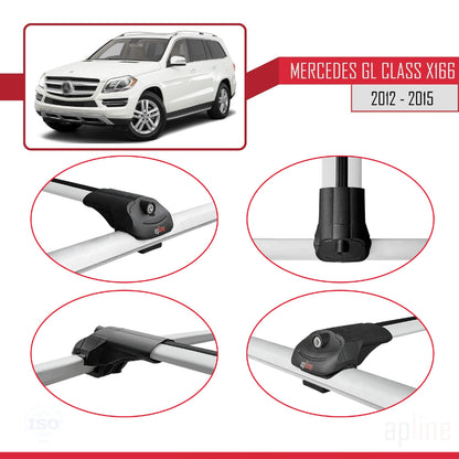 Compatible avec Mercedes Classe GL 2 (X166) Pre-Facelift 2013-2015 ACE-1 Barres de Toit Railing Porte-Bagages de Voiture Gris Aluminium 3 Barres