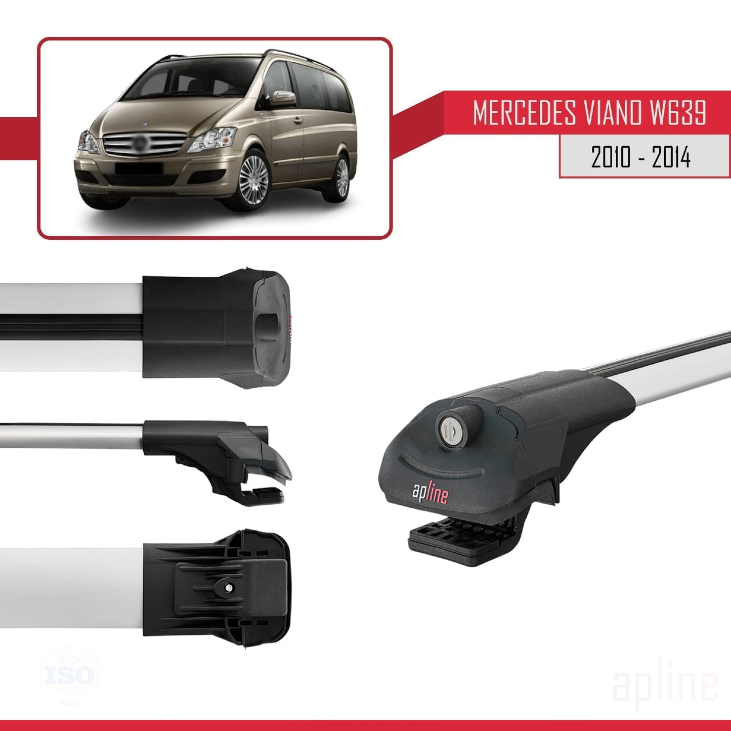 Compatible con Mercedes Viano 2 (W639) Post-Facelift 2010-2014 ACE-1 Barras de Techo Auto Portaequipajes Barras Transversales Gris Aluminio 3 Barras