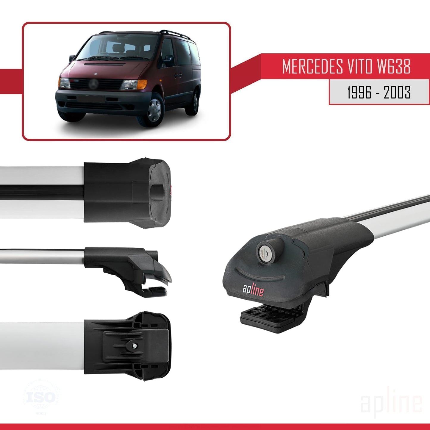 Compatible con Mercedes Vito (W638) 1996-2003 ACE-1 Barras de Techo Auto Portaequipajes Barras Transversales Gris Aluminio 2 Barras