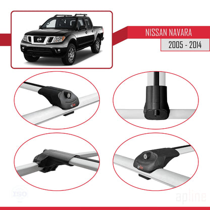 Compatible avec Nissan Navara 3 (D40) 2005-2014 ACE-1 Barres de Toit Railing Porte-Bagages de Voiture Gris Aluminium 2 Barres