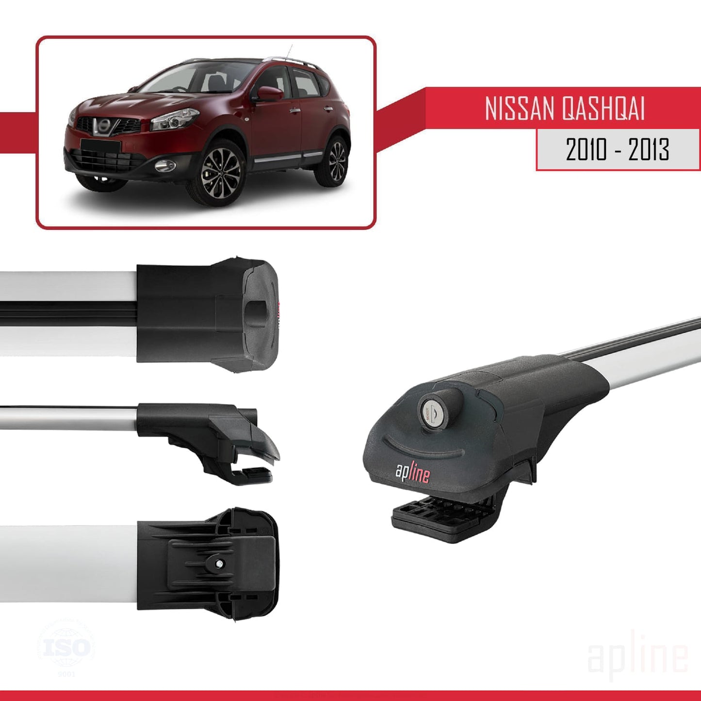 Compatible avec Nissan Qashqai (J10) Post-Facelift 2010-2013 ACE-1 Barres de Toit Railing Porte-Bagages de Voiture Gris Aluminium 2 Barres