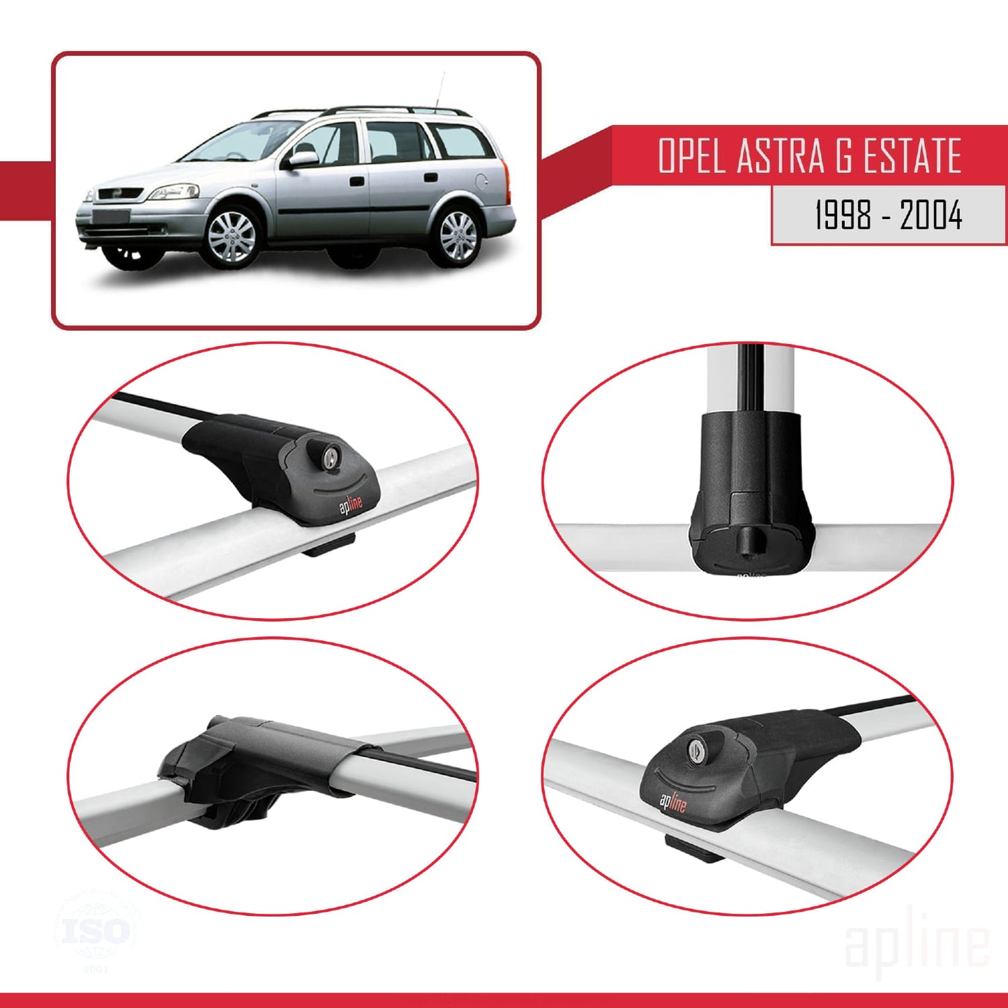 Compatible avec Opel Astra G (T98) Break 1998-2004 ACE-1 Barres de Toit Railing Porte-Bagages de Voiture Gris Aluminium 2 Barres