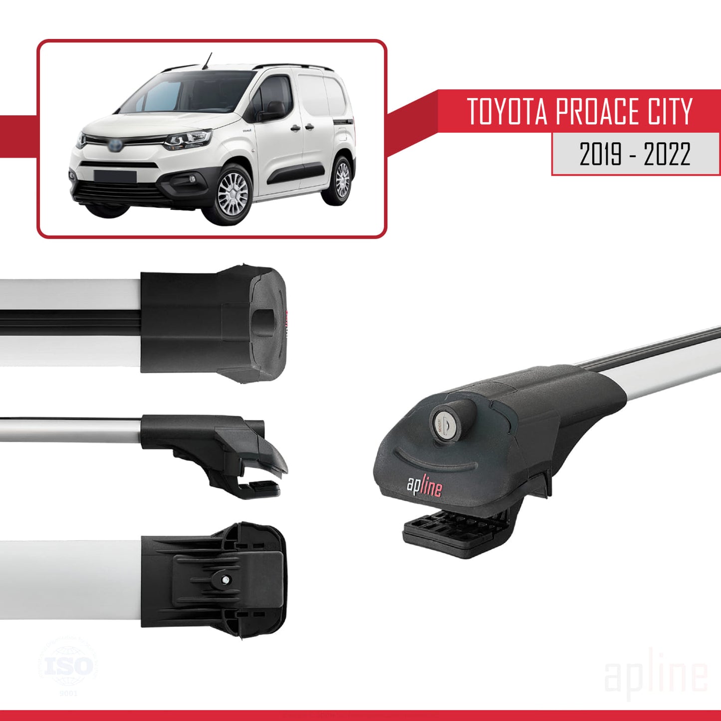 Compatible avec Toyota Proace City 2019-2022 ACE-1 Barres de Toit Railing Porte-Bagages de Voiture Gris Aluminium 3 Barres