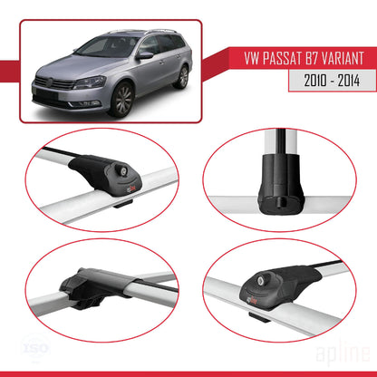 Compatible avec Volkswagen Passat B7 (3C) Variant 2010-2014 ACE-1 Barres de Toit Railing Porte-Bagages de Voiture Gris Aluminium 2 Barres