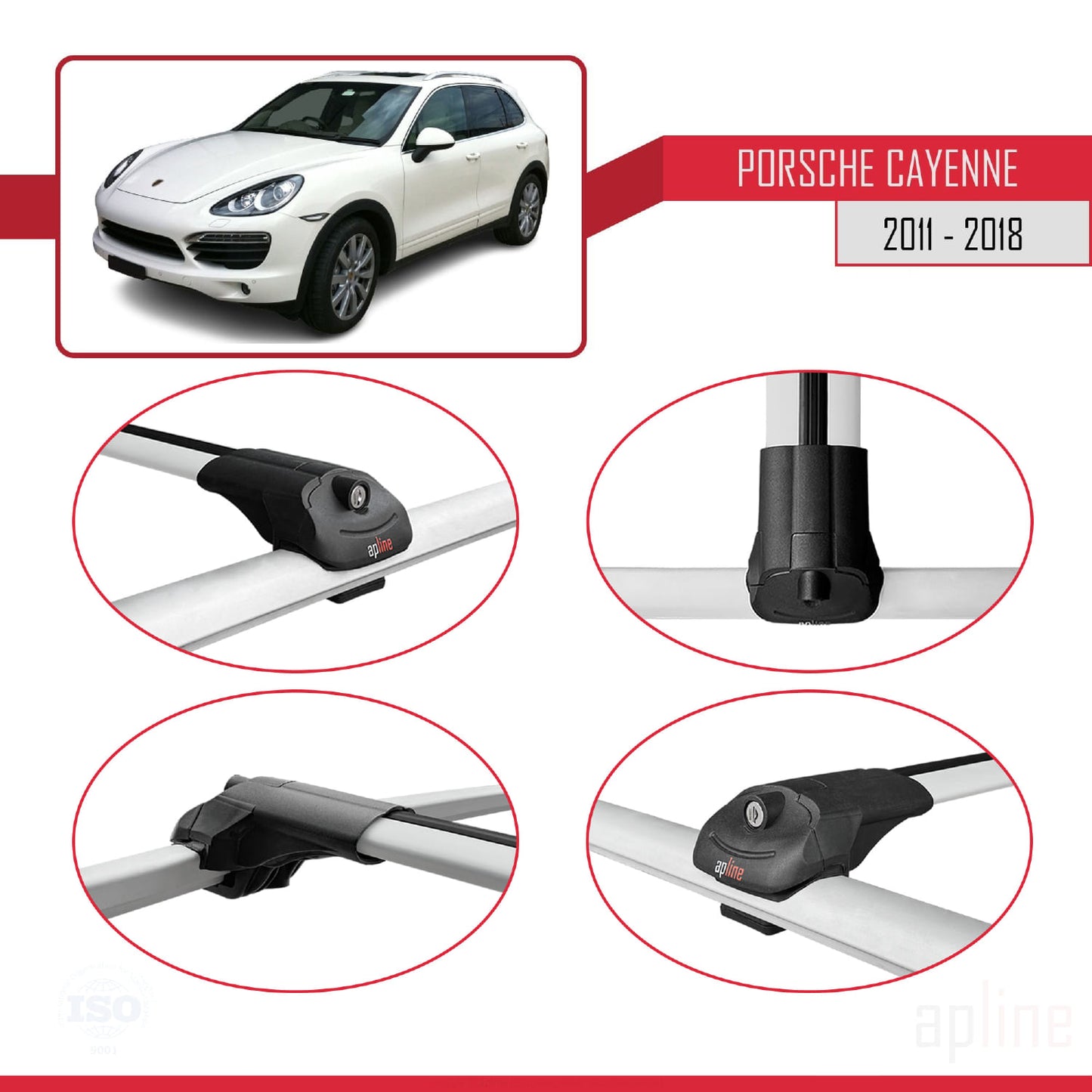 Compatible avec Porsche Cayenne 2 (92A) 2011-2018 ACE-1 Barres de Toit Railing Porte-Bagages de Voiture Gris Aluminium 3 Barres