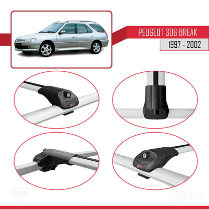 Compatible avec Peugeot 306 Break 1997-2002 ACE-1 Barres de Toit Railing Porte-Bagages de Voiture Gris Aluminium 2 Barres