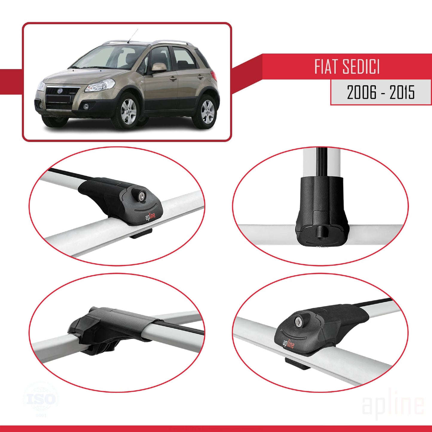 Compatibile con Fiat Sedici 2006-2015 ACE-1 Barre portatutto per auto Portapacchi in alluminio grigio 3 barre