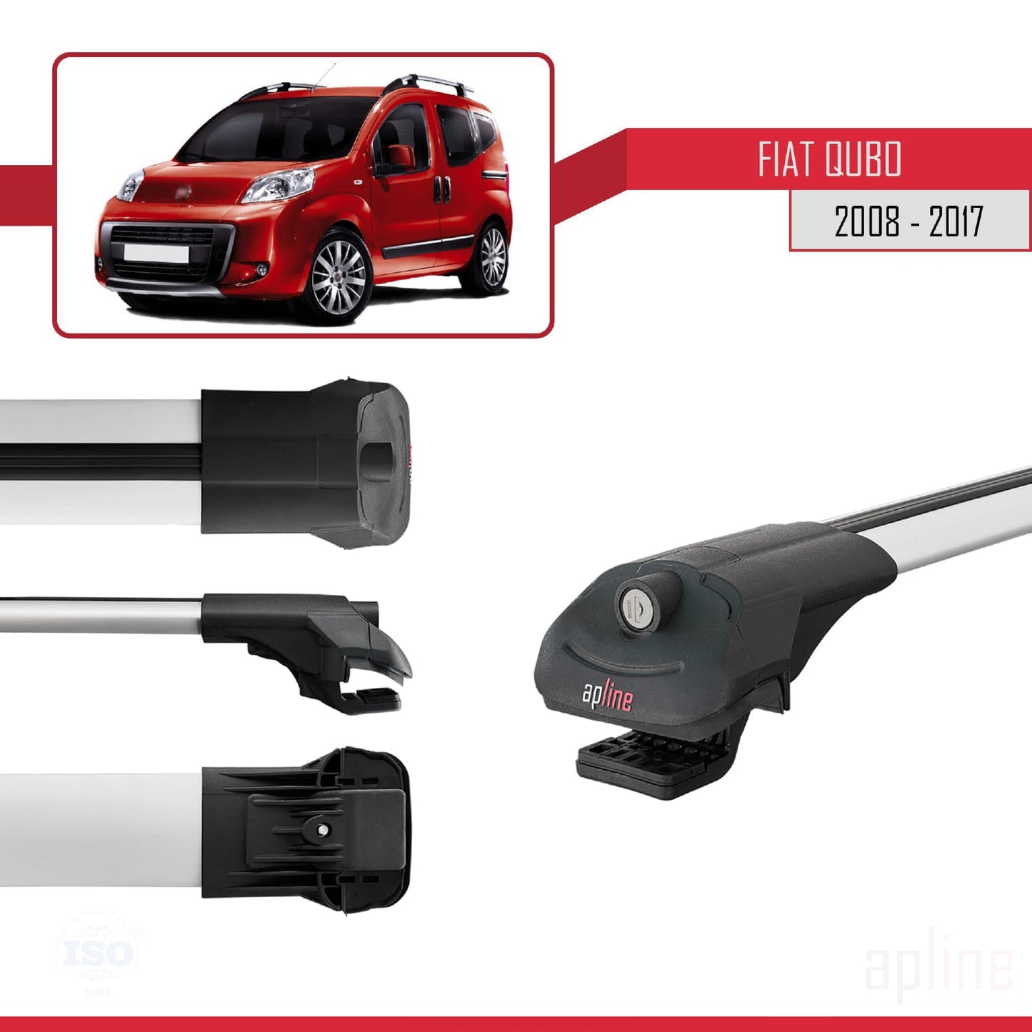 Compatibile con Fiat Qubo 2008-2017 ACE-1 Barre Portatutto Portapacchi Auto Alluminio Grigio 2 Barre