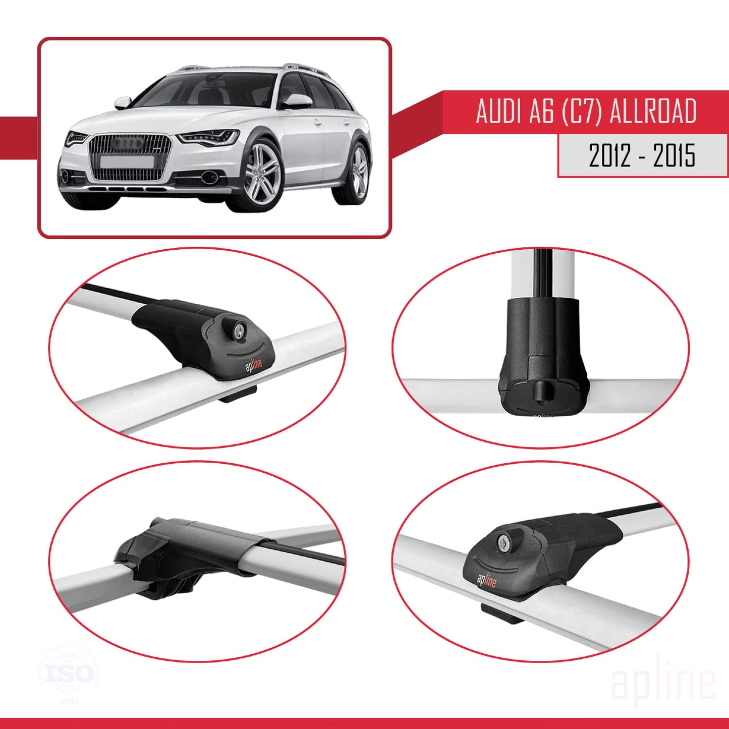 Compatibile con A6 (C7) Allroad 2012-2015 ACE-1 Barre portatutto per auto Portapacchi in alluminio grigio 3 barre