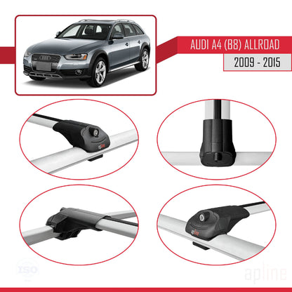 Compatibile con A4 (B8) Allroad 2009-2015 ACE-1 Barre portatutto per auto Portapacchi in alluminio grigio 3 barre