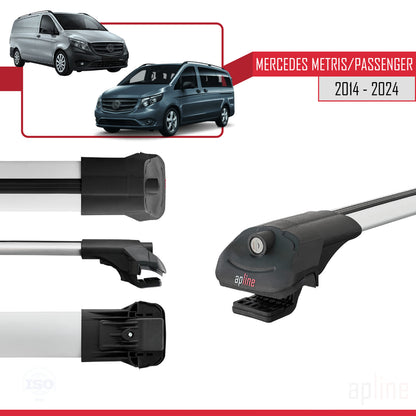 Compatible with Mercedes Metris (W447) 2014-2025 ACE-1 Car Roof Rack Cross Bar Grey Aluminium 4 Bars