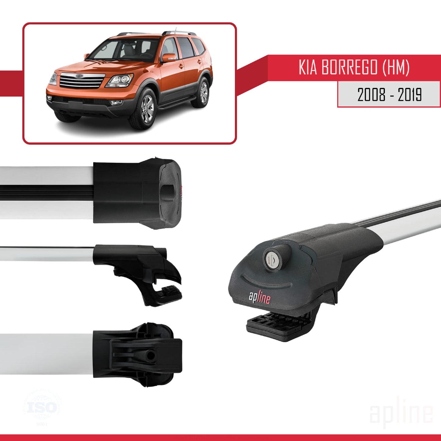 Compatible avec Kia Borrego (HM) 2008-2019 ACE-1 Barres de Toit Railing Porte-Bagages de Voiture Gris Aluminium 2 Barres