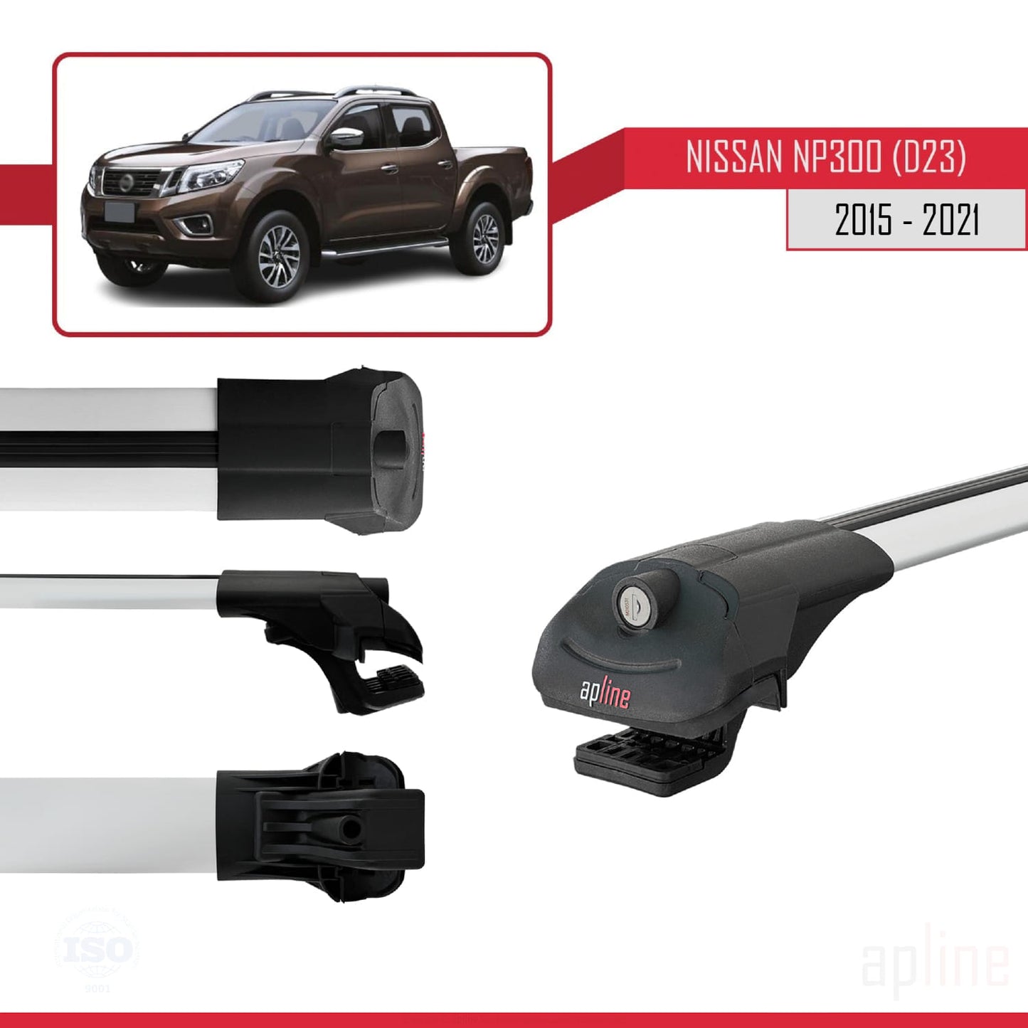 Compatible con Nissan NP300 (D23) 2015-2021 ACE-1 Barras de Techo Auto Portaequipajes Barras Transversales Gris Aluminio 2 Barras