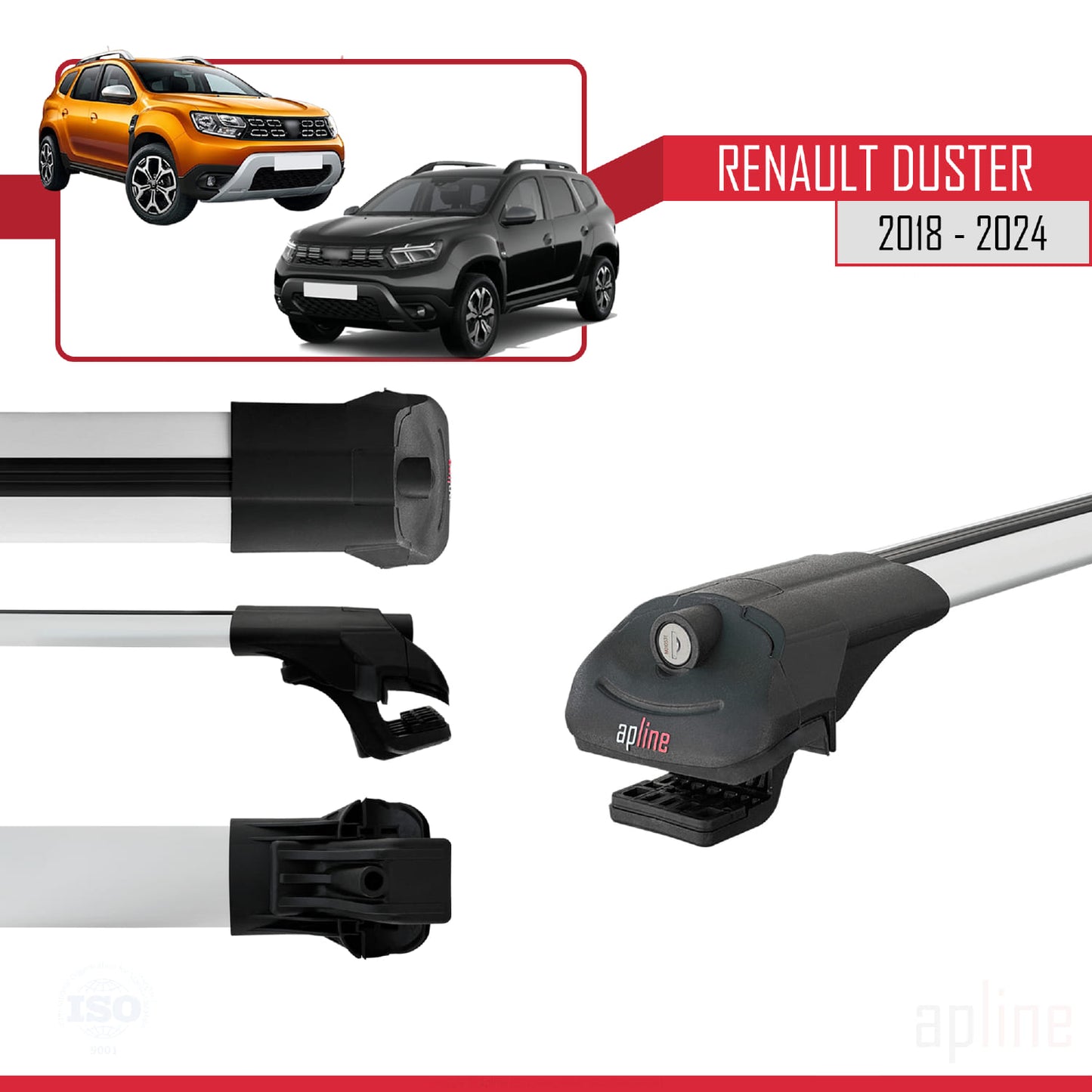 Compatible con Renault Duster 2 (HM) 2018-2024 ACE-1 Barras de Techo Auto Portaequipajes Barras Transversales Gris Aluminio 3 Barras