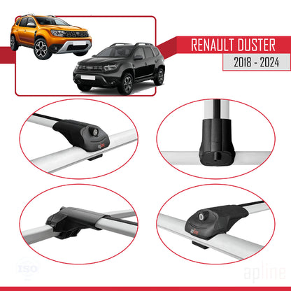Compatible con Renault Duster 2 (HM) 2018-2024 ACE-1 Barras de Techo Auto Portaequipajes Barras Transversales Gris Aluminio 2 Barras