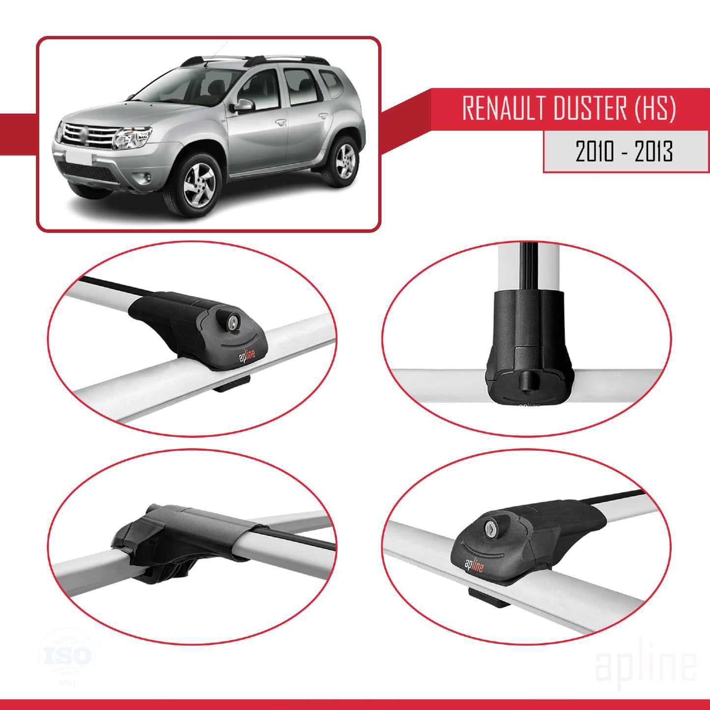 Compatible with Renault Duster (HS) Pre-Facelift 2010-2013 ACE-1 Car Roof Rack Cross Bar Grey Aluminium 3 Bars