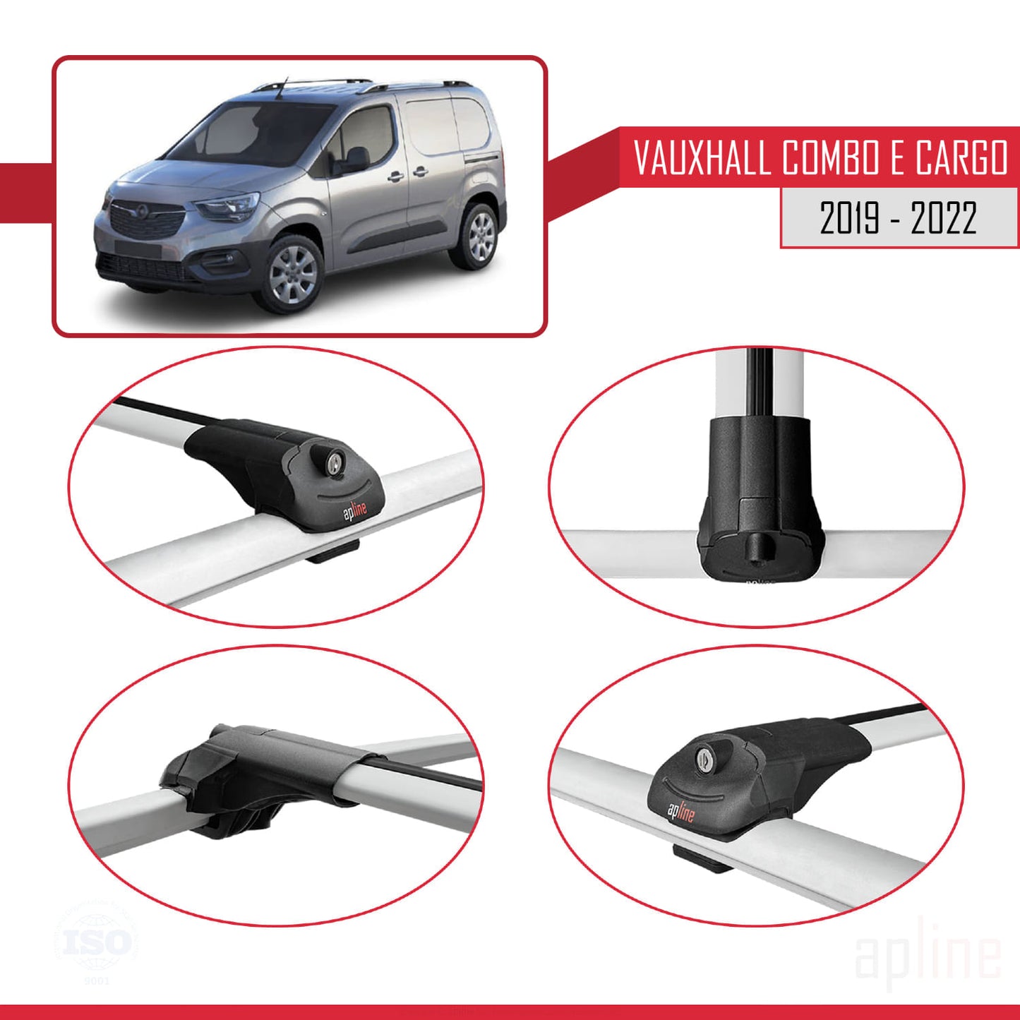 Compatible avec Vauxhall Combo E Cargo 2019-2022 ACE-1 Barres de Toit Railing Porte-Bagages de Voiture Gris Aluminium 2 Barres