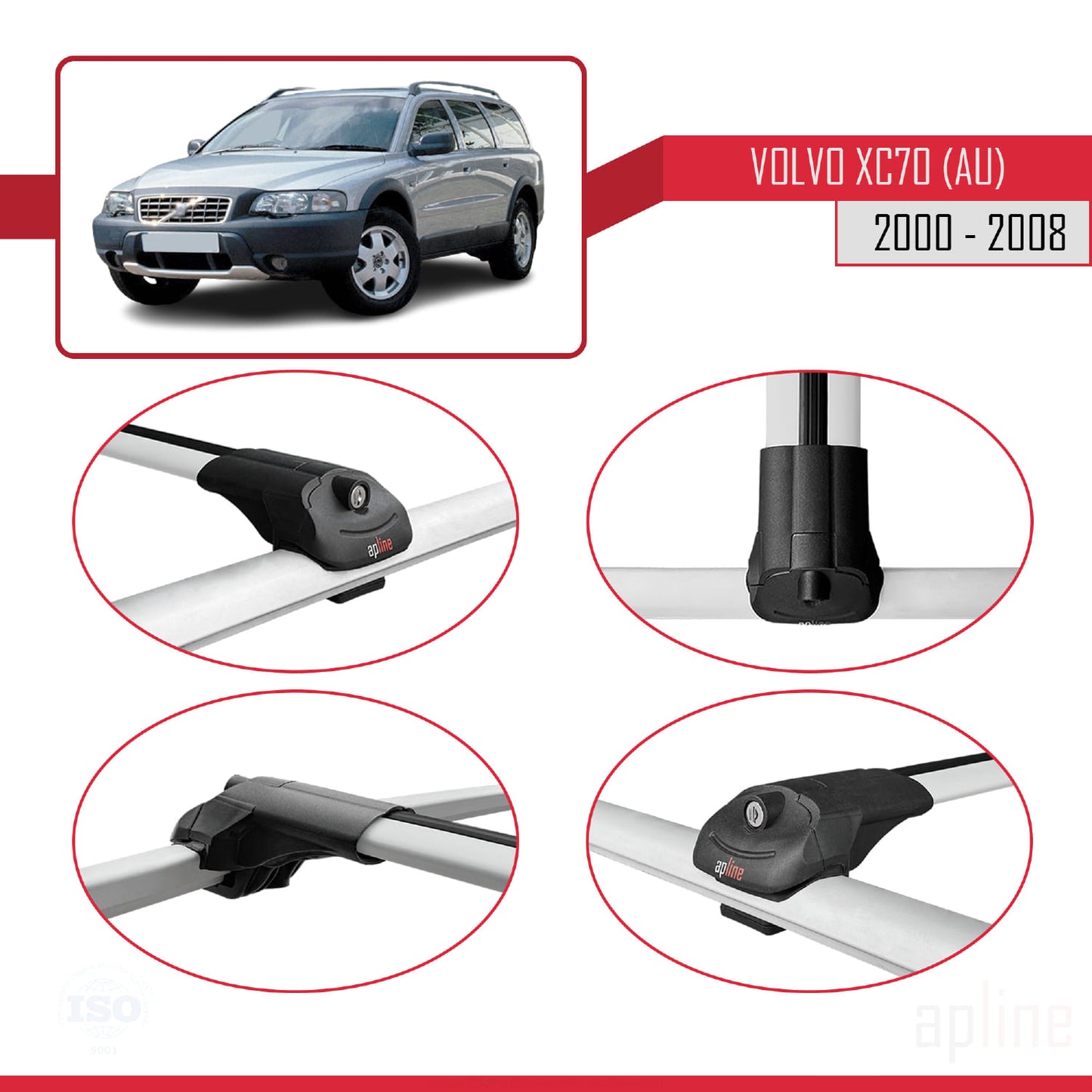 Compatible avec Volvo XC70 (P2) 2000-2007 ACE-1 Barres de Toit Railing Porte-Bagages de Voiture Gris Aluminium 3 Barres