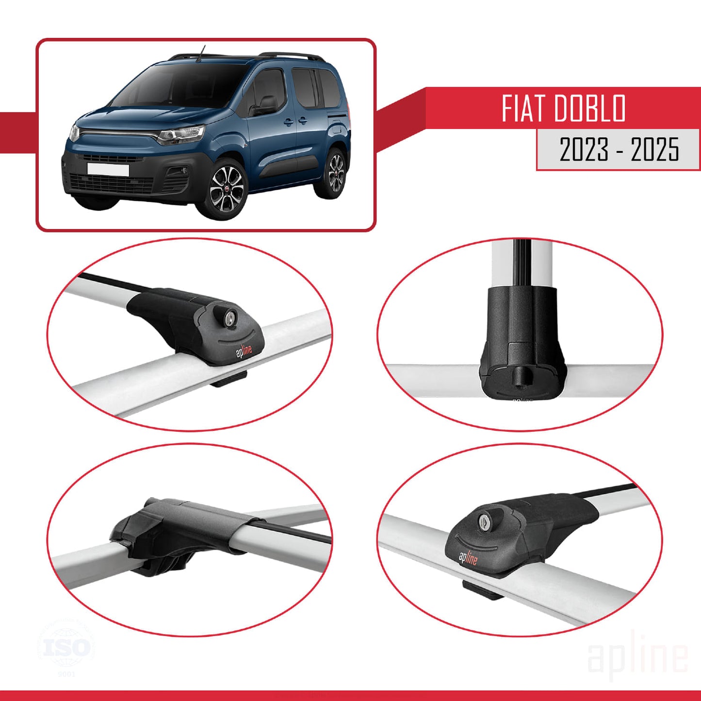 Compatibile con Fiat Doblo 3 2023-2025 ACE-1 Barre Portatutto Railing Portapacchi Auto Alluminio Grigio 3 Barre