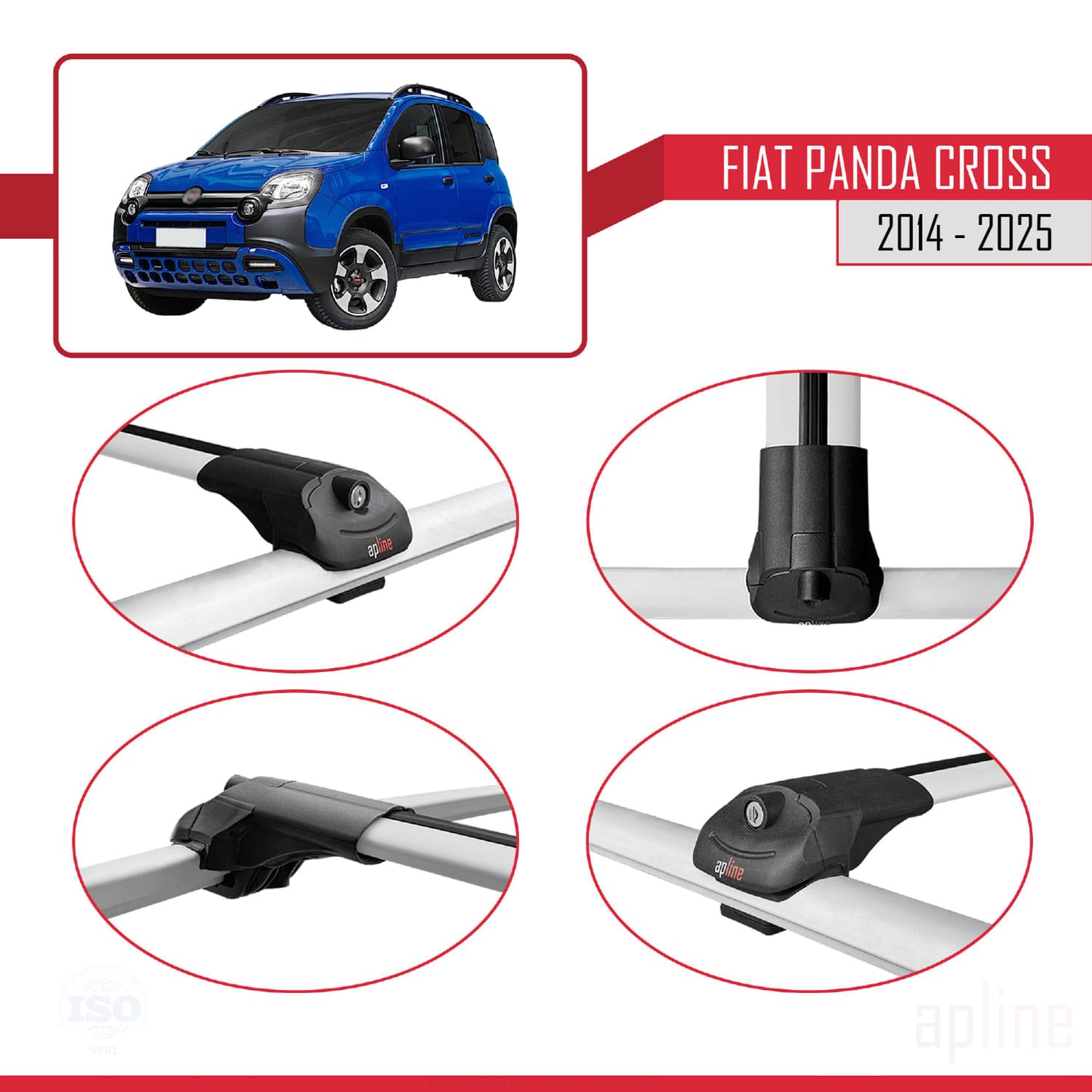 Compatibile con Fiat Panda Cross 2014-2025 ACE-1 Barre Portatutto Portapacchi Auto Alluminio Grigio 3 Barre