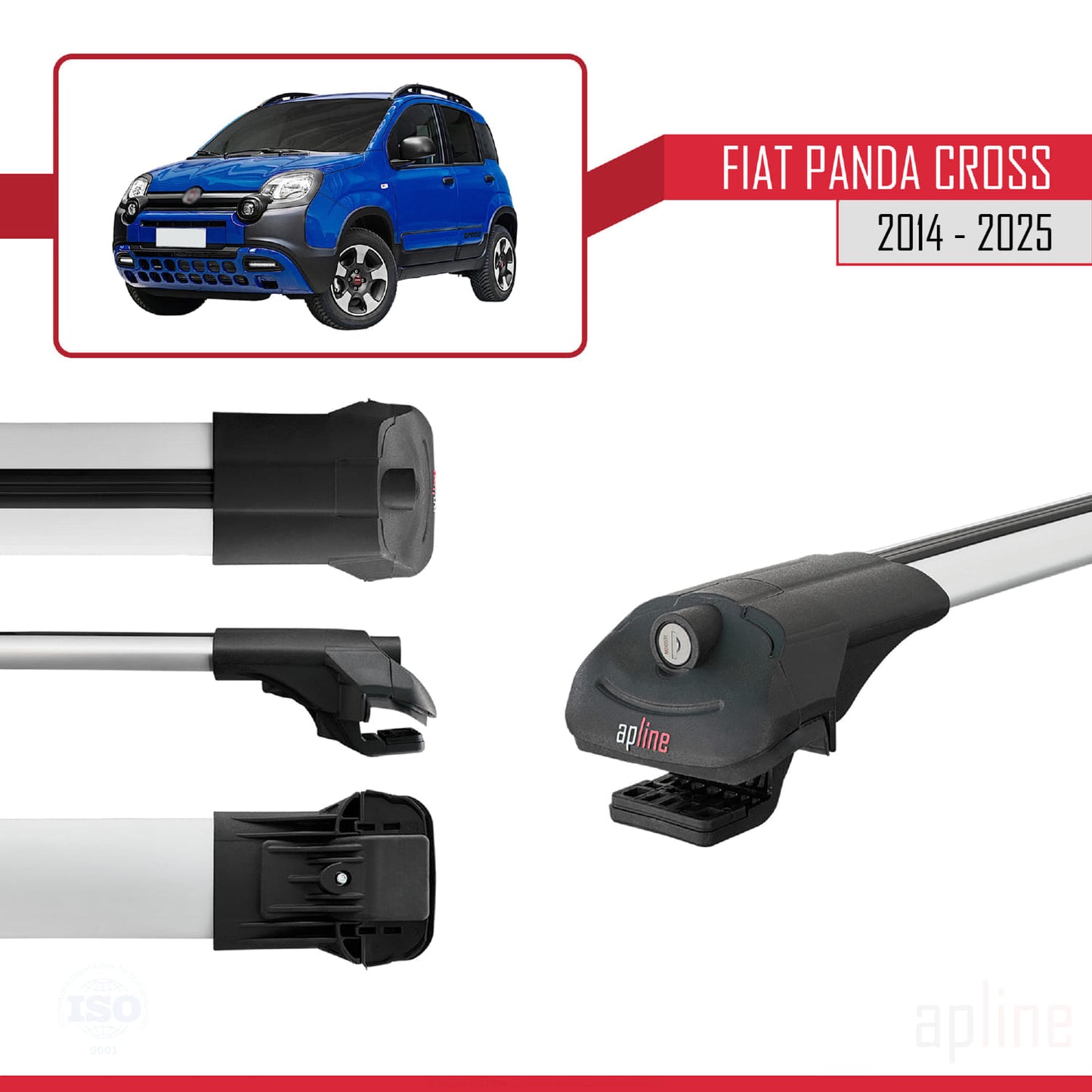 Compatibile con Fiat Panda Cross 2014-2025 ACE-1 Barre Portatutto Portapacchi Auto Alluminio Grigio 2 Barre